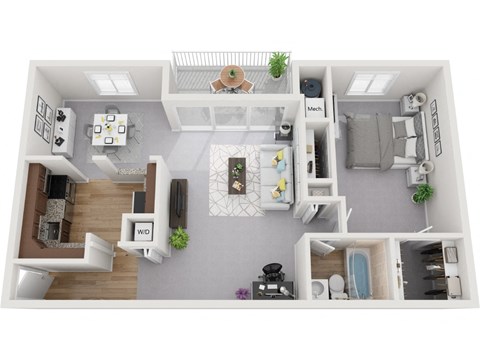 Floor plan for 1 bed, 1 bath, 804 sqft